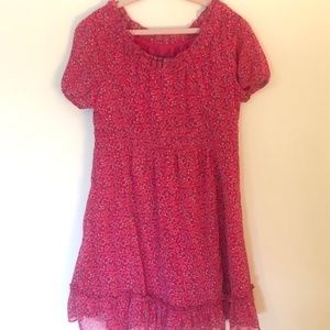 Gap Kids Short-Sleeve Ruffled, Floral Print Dress, Hot Pink, Sz 6-7